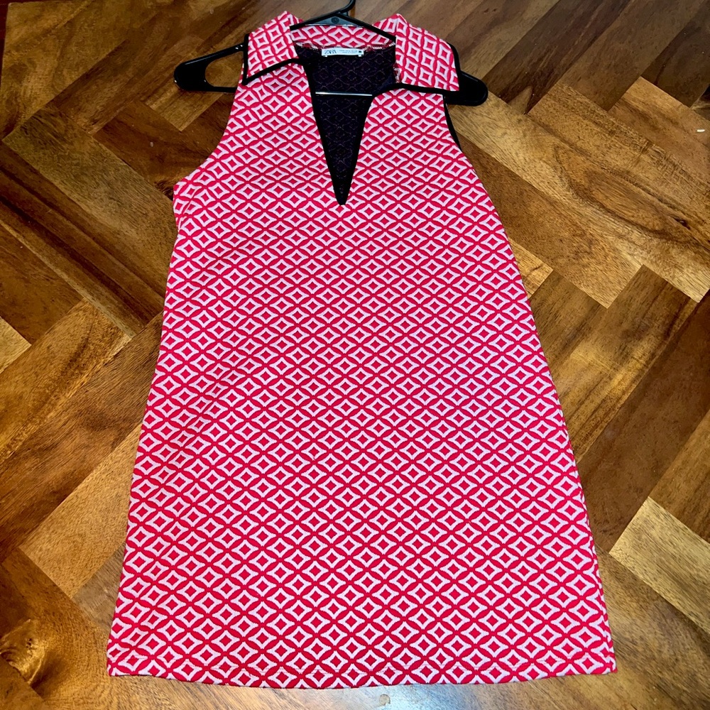Red Collared Mini Dress Zara
